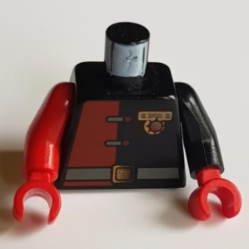 Torso, Odd Arms, Jumpsuit with Red Half, Clasps, Commander Badge, and Belt Print, Left Black Arm, Right Red Arm, Red Hands