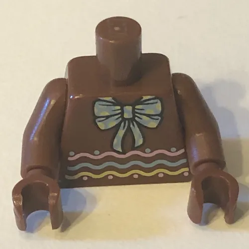 Torso with Bright Light Blue Bow Tie and Bright Pink, Bright Light Yellow, Bright Light Blue Wavy Lines on Front and Back Print, Reddish Brown Arms and Hands