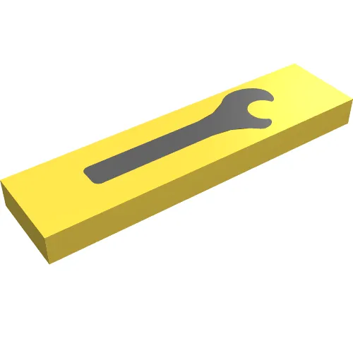 Tile 1 x 4 with Black Spanner / Wrench Print