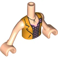 Minidoll Torso Girl with Orange Vest, Purple Shirt with Pink Dots, Brioche Print, Light Nougat Arms and Hands