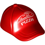 Hat / Cap Short Curved Bill with Seams on Peak and Button on Top with White 'PIZZA' and Pizza Slice Print