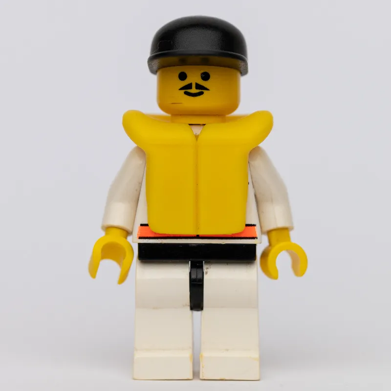 Res-Q Man, Black Cap, Yellow Life Vest, Moustache