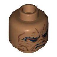 Minifig Head Skiff Guard, Dual Sided, Weequay Leathery Skin Lines, Closed Mouth, 3 Tied Ponytails on Back Print [Hollow Stud]