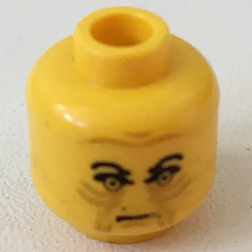 Minifig Head Palpatine (Emperor), Angry Black Eyebrows, Brown Wrinkles Print