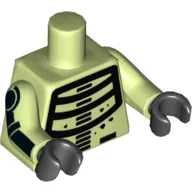 Torso Black Skeleton Print, Yellowish Green Arms with Black Bones Print, Black Hands