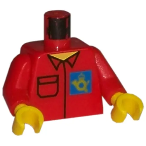 Torso Shirt with Post Office Horn Logo on Blue Background Print, Red Arms, Yellow Hands