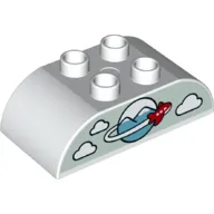 Duplo Brick 2 x 4 Curved Top with Airplane Circling Globe, Clouds Print