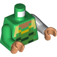 Torso, Odd Arms, Dark Green, Yellow, and Nougat Pixelated print, Left Light Bluish Gray Arm, Right Green Arm, Nougat Hands