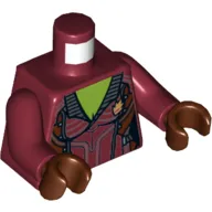 Torso Jacket Open Collar with Silver Buttons and Gold Badge, Lime Chest Print, Dark Red Arms, Reddish Brown Hands