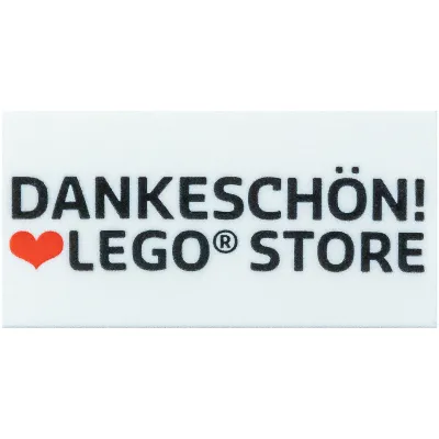 Tile 2 x 4 with 'DANKESCHÖN! LEGO STORE' print