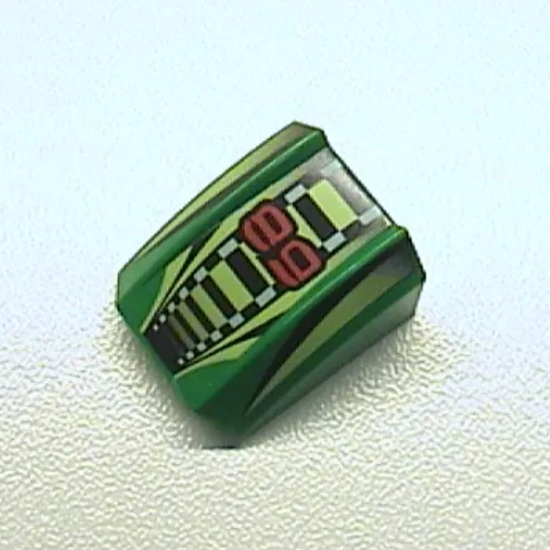 Slope Curved 2 x 2 with Lip, No Studs with '89', Lime/Black/White Stripes Print