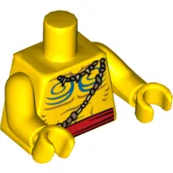 Torso, Bare Chest with Muscles Outline, Blue Body Paint, Bone Necklace and Red Belt Print, Yellow Arms and Hands