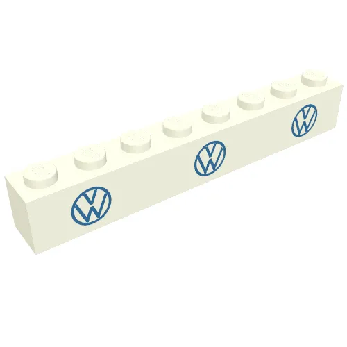 Brick 1 x 8 without Bottom Tubes with Cross Side Supports with 3 Blue VW Logo Print