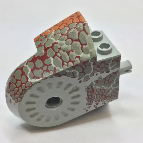 Animal Body Part, Dinosaur Body Quarter with Pin Holes, Dark Gray Scales on Dark Red and Gray Print