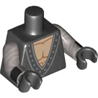 Torso Muscles, V-Neck with Silver Rivets Print (Batman), Flat Silver Arms with Black Cuffs Print, Black Hands