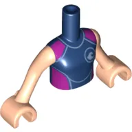 Minidoll Torso Girl with Dark Blue Wetsuit with Dark Purple Sides Print, Light Nougat Arms and Hands
