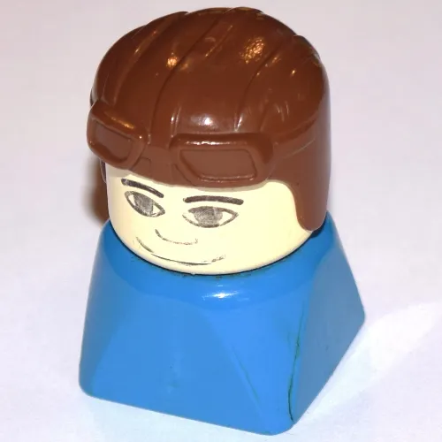 Duplo 2 x 2 x 2 Figure Brick Early, Aviator Hat Brown, Looking Straight Print