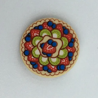 Tile Round 2 x 2 with Bottom Stud Holder with Fruit Pie Print