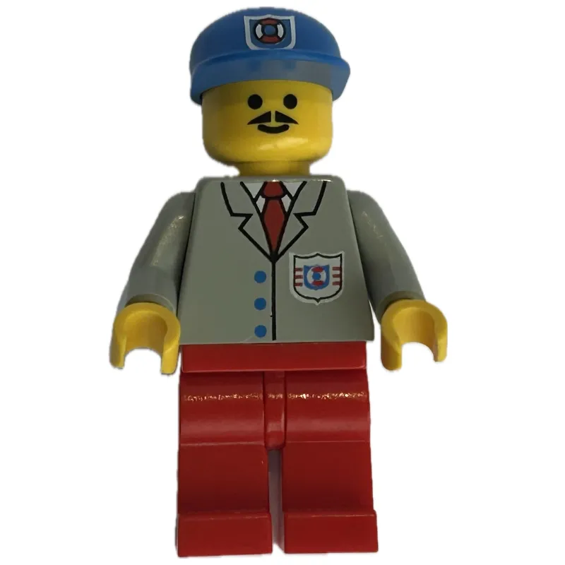 Coast Guard, Light Gray Shirt with Red Tie and Badge, Blue Cap with Badge, Moustache