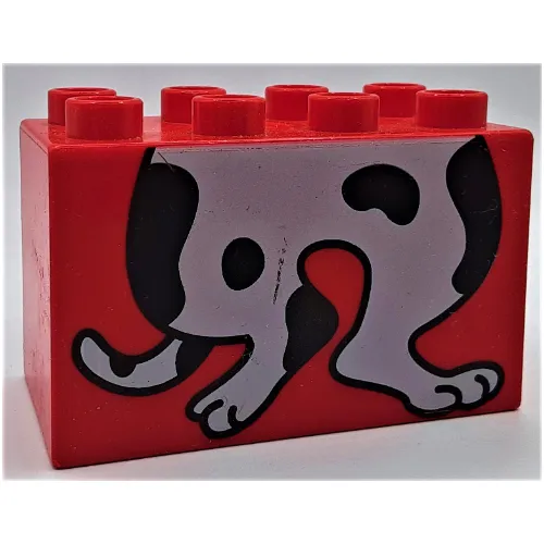 Duplo Brick 2 x 4 x 2 with White Dog, Black Spots, Bottom Half Print