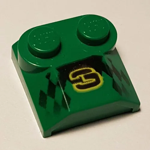 Brick Curved 2 x 2 x 2/3 Two Studs and Lip End with '3' and Checker Print