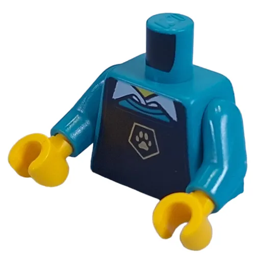 Torso, Black Apron, Golf Dog Paw Print, Dark Turquoise Arms, Yellow Hands