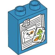 Duplo Brick 1 x 2 x 2 with Papers, Dog, Vegetables print