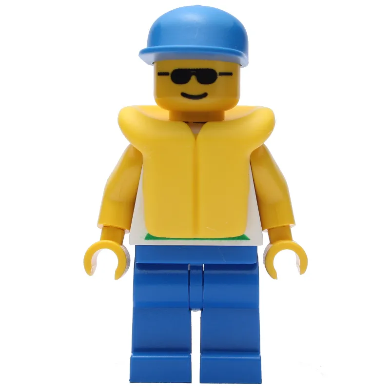 Marine Explorer, White Shirt with Fish, Blue Cap, Yellow Life Vest, Sunglasses