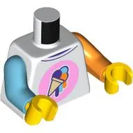 Torso, Ice Cream On Bright Pink Circle, Dark Purple Collar print, Odd Arms, Left Orange Arm, Right Medium Azure Arm, Yellow Hands