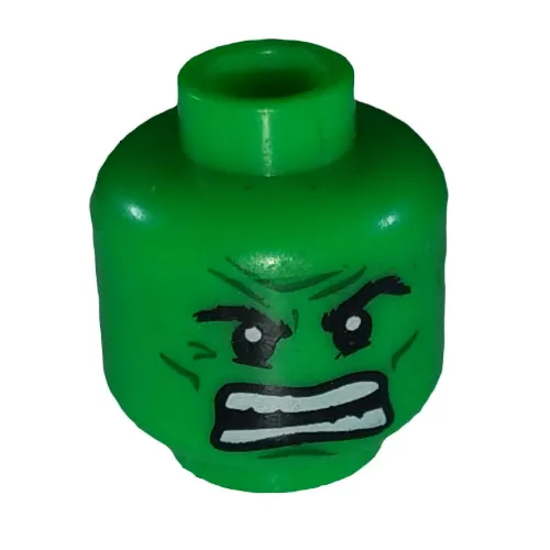 Minifig Head Hulk, Dark Green Lines, Raging / Scowl Print