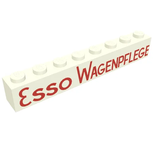 Brick 1 x 8 with 'ESSO WAGENPFLEGE' Red Print