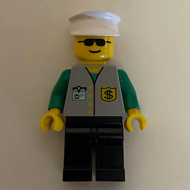 Banker, Light Gray Vest with Badge and ID Badge, Black Legs, White Hat, Sunglasses
