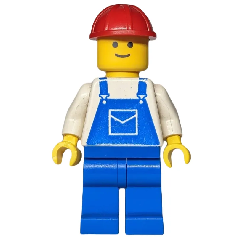 Man, Blue Overalls, Red Hard Hat