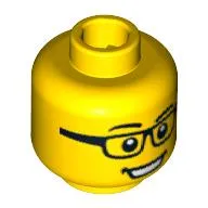 Minifig Head Street Skater, Rectangular Glasses, Open Mouth Smile, White Pupils Print [Blocked Open Stud]