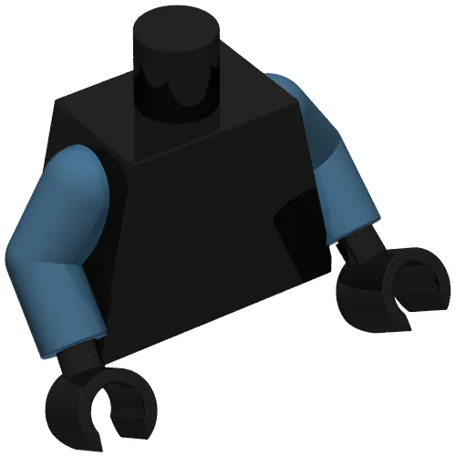 Torso Armor, Gold Lines, Samurai Emblem Print, Dark Blue Arms, Black Hands