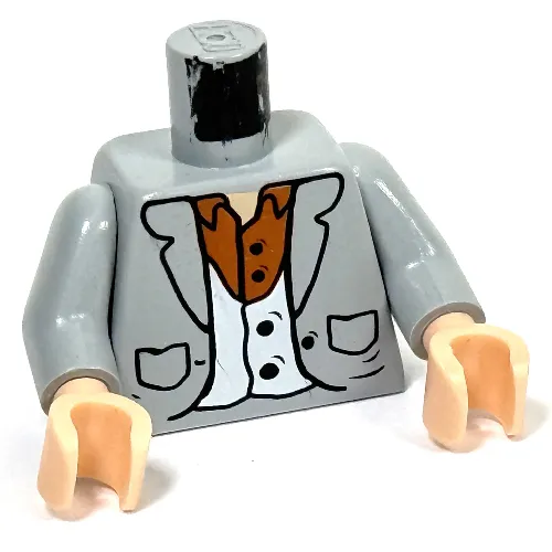 Torso Suit Jacket with Pockets, Vest and Brown Shirt Print, Light Bluish Gray Arms, Light Nougat Hands