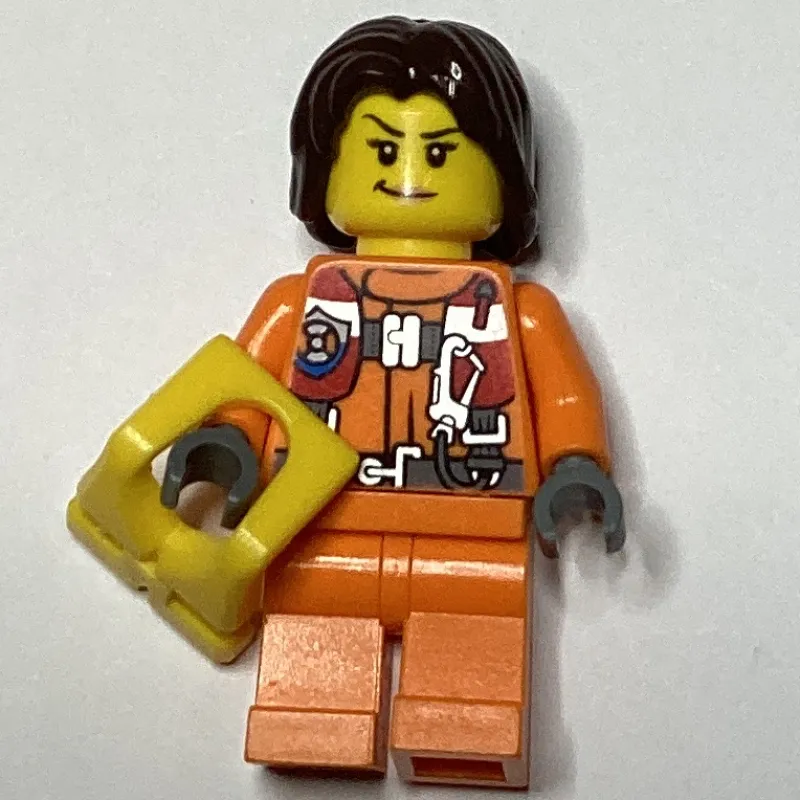 Coast Guard, Woman, Orange Jumpsuit, Yellow Life Vest, Dark Brown Hair