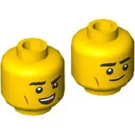 Minifig Head, Black Eyebrows, Dimple, Raised Eyebrow/Straight Smile