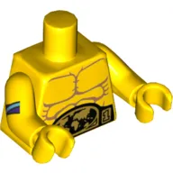 Torso, Bare Chest with Muscles and Large Gold and Black Belt Print, Yellow Arms and Hands with Straps Print