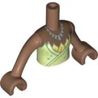 Minidoll Torso Girl with Yellowish Dress, Yellow Leaves, Medium Blue Necklace print, Medium Brown Arms and Hands