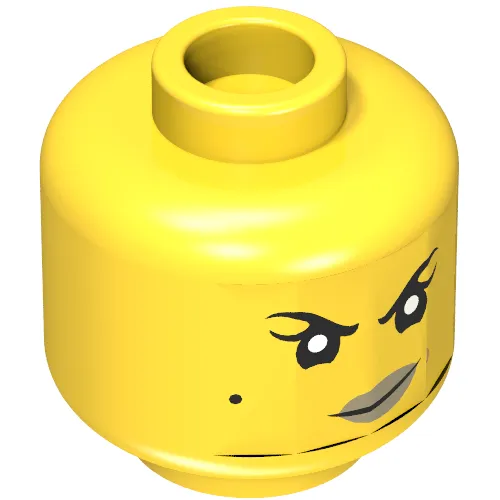Minifig Head Nya, Eyebrows, Beauty Mark, Dark Tan Lips, Crooked Smile / Scowl Print