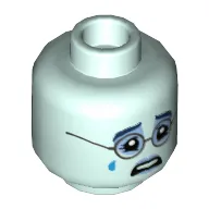 Minifig Head Moaning Myrtle, Silver Glasses, Dark Blue Eyebrows, Bright Light Blue Eye Shadow, Angry / Sad with Tear Print