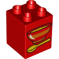 Duplo Brick 2 x 2 x 2 with Bowl and Spoon Print