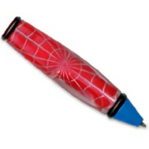 Pen Body, with Blue Tip, Black Ends, Silver Spider Web Print