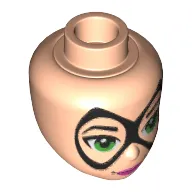 Minidoll Head, Thin Black Pointed Mask, Bright Green Eyes and Dark Pink Lips Print (Batgirl)