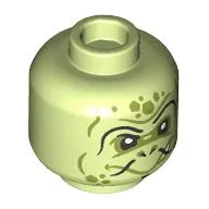 Minifig Head Turtle Minister, Olive Green Markings, Flat Nose, Black Stripes print