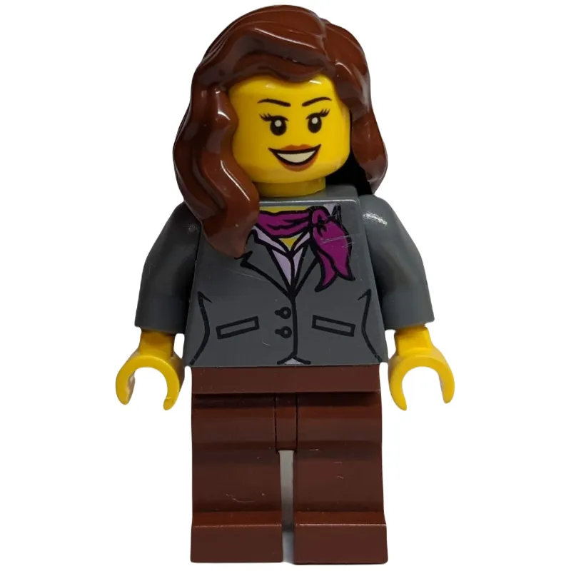 Woman, Dark Bluish Gray Jacket with Magenta Scarf, Reddish Brown Legs, Reddish Brown Hair