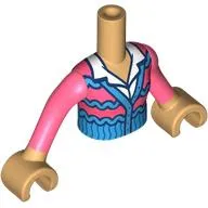 Minidoll Torso with Coral/Dark Azure Sweater, White Shirt with Collar print, Warm Tan Hands