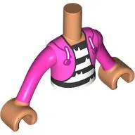 Minidoll Torso Boy with Dark Pink Jacket, White/Black Stripes Shirt print, Nougat Arms and Hands