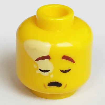 Minifig Head Mateo, Bright Light Yellow Spot over Eye, Reddish Brown Eyebrows, Open Mouth Grin / Asleep Print